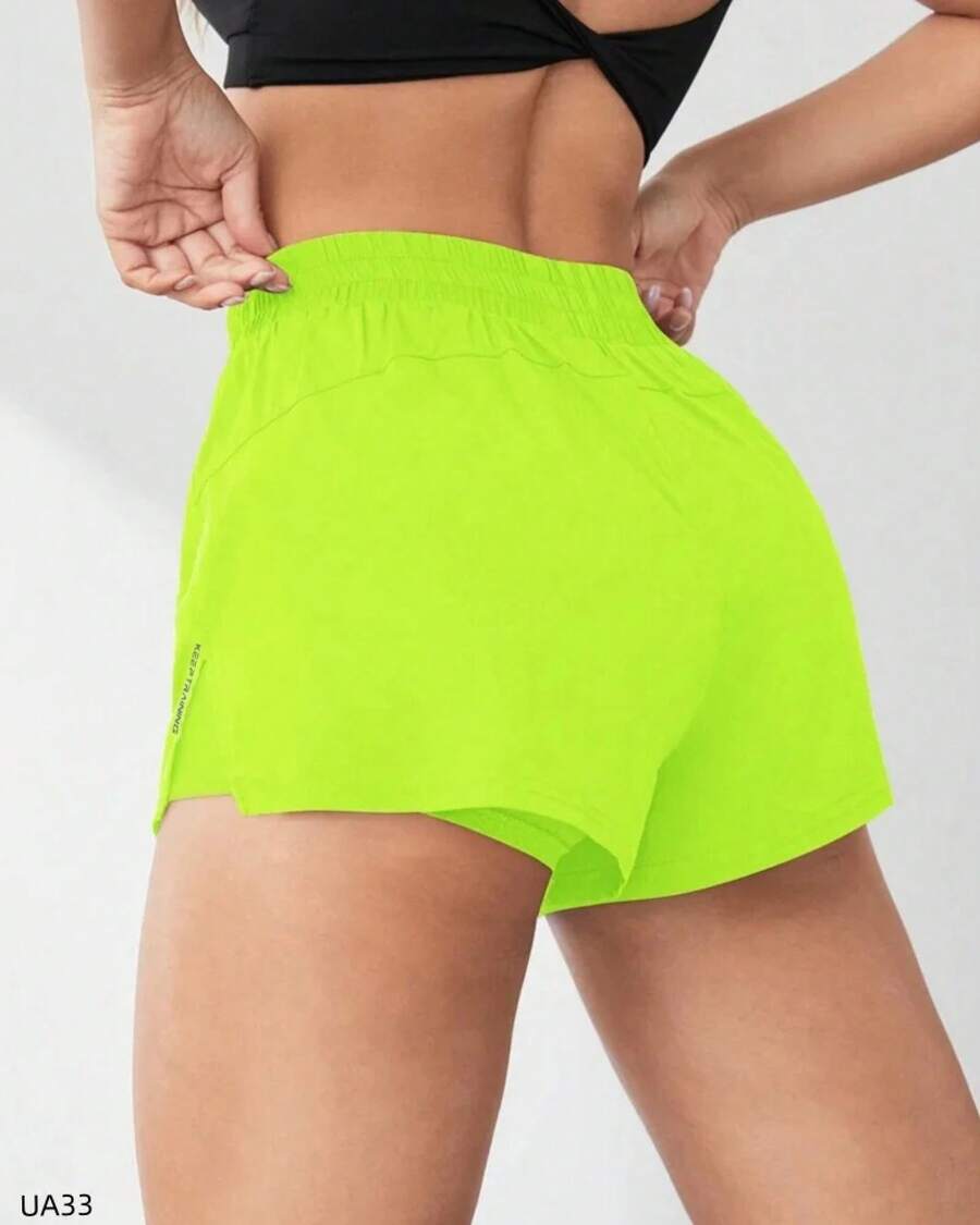 Pantalones cortos deportivos de cintura alta para mujer con bolsillo de doble capa Diseño delgado y ajustado para correr Secado rápido - Color de la imagen - Ver 1