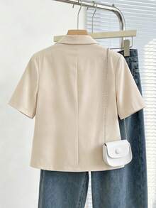 Women's Summer Office & Casual Chiffon Lightweight Single-Breasted Short Sleeve Blazer - Apricot - View 2