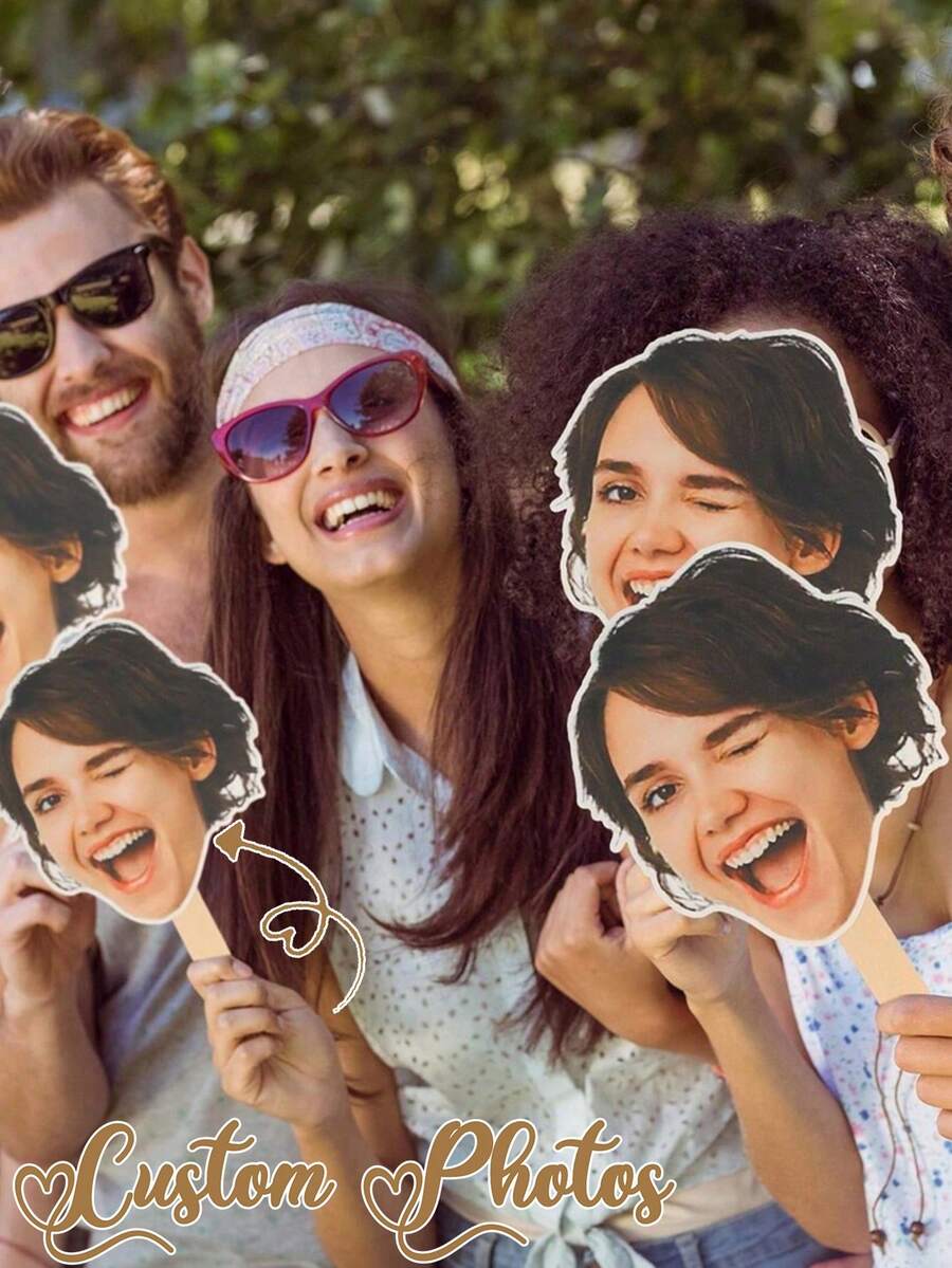 Máscara facial personalizada con foto, boda personalizada, palo de retrato hueco personalizado, accesorio de decoración de fiesta de rostro hueco personalizado, sube una foto, adecuado para cumpleaños, boda, amigos, familia, mejor regalo, fiesta, decoración, multifuncional, personalizado, único, despedida de soltero, disfraz de fiesta de cumpleaños, decoración del aula/vuelta al colegio/decoración de fiestas - Multicolor - Ver 1