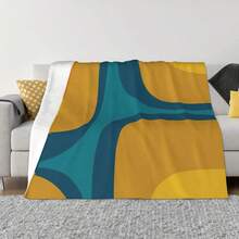 Retro Groove Pattern Mustard Teal An Ultra-Soft Micro Fleece Blanket - 1 - View 1