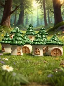 8pcs/4pcs Green Castle Mini Cute Ornaments, Suitable For Outdoor Garden Decor, Hobby Enthusiasts, Toy House Decoration - Multiple Styles - View 3