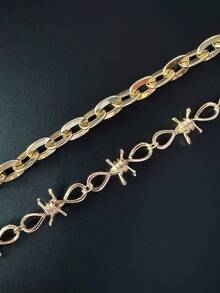 1pc European And American Fashion Multi-Layer Metal Chain Belt, Personalized Punk Thorn Alloy Waist Decor, Unisex Daily Street Party Wear Accessory, Men Jewelry - Gold - View 6