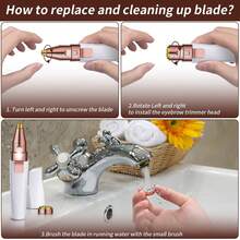 Eyebrow & Facial Hair Removal For Women, 2 In 1 Rechargeable Eyebrow Trimmer & Face Shaver, Painless Electric Facial Eye Brow Razors Epilator With Built-In LED Light -Perfect For Face, Lips & Body - White - View 11