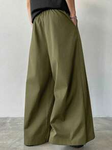 Niche Design Multi-Panel 2 In 1 Men's Loose Japanese Style Oversized Wide Leg Pants, Boyfriend Gifts,Christmas Gifts, Fall - 軍綠色 - 查看 3