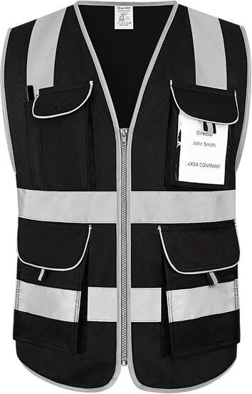 Uno Mejor 8 Pockets Full Zip Black Safety Vest, Class 2 High Visibility Work Vest For Construction, Utility Workers, Meets ANSI/ISEA Standard, Large