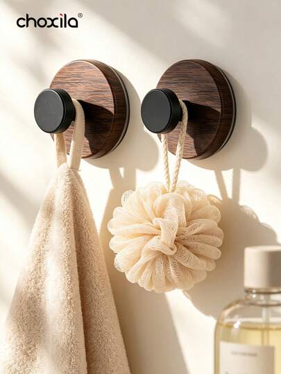choxila 1/2/3pcs Wood Grain Suction Cup Wall Hooks, Heavy Duty Plastic Adhesive Hooks Without Drilling, Removable Waterproof Hooks For Bathroom Towels, Robes, Kitchen Utensils And Home Organization