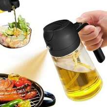 2pcs, 450ml Wide Mouth Glass Oil Dispenser Bottle, Squeeze Pump Sprayer For Kitchen, Cooking, Baking - Multicolor - View 7