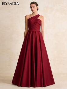 ELYRADIA Elegant Women's Red Pleated A-Line Long Formal Dress, Suitable For Weddings Or Galas - Red - View 3