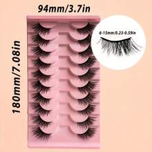 10 Pairs Fluffy Cat-Eye & Doll-Style Half Lashes, C-Curl 6-15mm – Easy-To-Apply False Eyelashes For Beginners, Reusable Multi-Pack - View 4