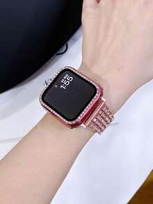 一套星空粉色金属表带和表壳，兼容 38mm、40mm、41mm、42mm、44mm、45mm、46mm、49mm，闪亮奢华优雅的钻石粉色表带和粉色一体式屏幕保护膜表壳，兼容 Ultra 3/2/1/SE/S11/S10/S9/S8/S7/S6 - 粉色 - 查看 10