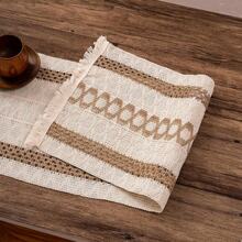 1 buah Taplak Meja Makan Dekoratif Mewah Elegan Premium dari Katun Linen Gaya Rustic Boho dengan Bordir dan Rumbai untuk Rumah - Coklat - View 5