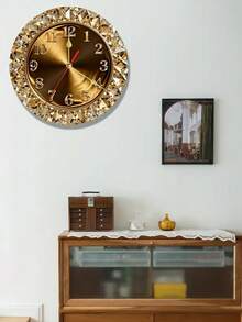 1pc 2D Flat Golden Diamond Themed Wooden Wall Clock | Silent Decorative Clock, Creative Design, Suitable For Bedroom, Living Room, Office, 25/30 Cm (Excluding AA Batteries) - Multicolor - View 6