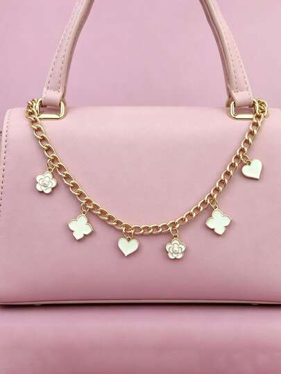 1个双链包饰。心形、四叶草、花朵合金吊坠 | 手提包挂饰、斜挎包挂饰、女士钱包挂饰、扶手套包链、可拆卸包包配件、福袋装饰、锌合金材质，可单独购买