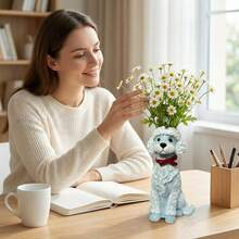 可爱贵宾犬造型树脂花瓶,浅蓝色带红色蝴蝶结,动物造型花瓶,鲜花支架,适合客厅、卧室家居装饰、走廊、办公桌、书架摆件。 - 1PC - 查看 7