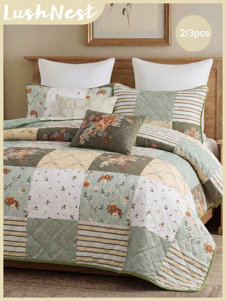 Set Sprei Gaya Retro Bohemian Motif Bunga dari Serat Poliester, 3 Buah, Termasuk 1 Sprei dan 2 Sarung Bantal, Cocok untuk Kamar Tidur Rumah, Dekorasi Sepanjang Musim, Suasana Kamar Tidur, Perlengkapan Tidur Musim Semi/Panas, Setel Kamar Tidur Vintage