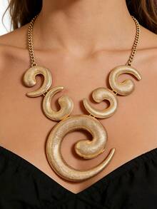 1 pieza Collar de verano con estilo retro elegante chapado en oro mate con espiral geométrica, versátil para la playa, fiestas y uso diario - amarillo dorado - Ver 4