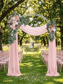 2pcs Artificial Pink Flower Wedding Arch Decor, 20ft White Shiny Arch Drape Fabric For Wedding Ceremony And Reception, Baby Shower Decoration, Birthday Graduation Celebration, Garden Party (Pink) - Pink - View 6