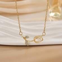 1 chiếc dây chuyền hình hoa tulip bằng thép không gỉ mạ vàng 18K, kiểu dáng thời trang Pháp, phù hợp cho tiệc tùng, hẹn hò hoặc công sở. - Nhiều màu - Xem 1