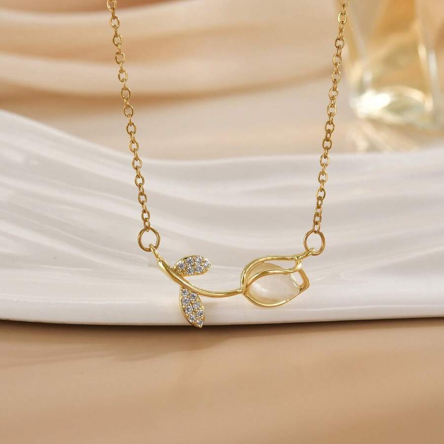 1 chiếc dây chuyền hình hoa tulip bằng thép không gỉ mạ vàng 18K, kiểu dáng thời trang Pháp, phù hợp cho tiệc tùng, hẹn hò hoặc công sở. - Nhiều màu - Xem 1
