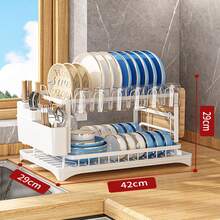 1pc Double Layer Dish Drying Rack, Multifunctional Chopstick Holder, Knife & Cup Storage Rack, Kitchen Countertop Utensil Organizer, Kitchen Accessories - Multicolor - View 10