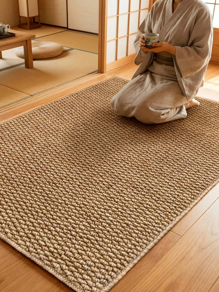 1 tấm thảm dệt bằng sợi đay màu nâu, trang trí nhà kiểu Nhật Bản, thích hợp cho phòng tatami, phòng trà, góc thư giãn và khu vực quỳ thoải mái, dễ dàng vệ sinh và bảo dưỡng, cách âm và giảm tiếng ồn, phù hợp cho mọi mùa. - 1PC - Xem 1