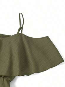 Vestido mini elegante de alta gama, diseño de hombros descubiertos y corte entallado, ideal para vacaciones, uso diario, reuniones y meriendas - Verde militar - Ver 7