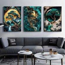 3 buc. Pictură decorativă fără ramă pe pânză, peisaj abstract modern, postere de artă pe pânză, modele de marmură, artă liniară cu folie aurie verde jad, picturi decorative imprimate pe pânză, potrivite pentru decorarea casei - A - Vizualizare 8