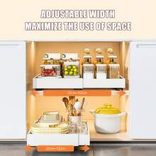 2pcs Teleskopschublade, Einstellbare Breite 32-52*42*7.5cm, Kohlenstoffstahl Schubladen Organizer Küche, Pull Out Cabinet Drawer Organizer, Küchenschrank Schrank Organizer Ausziehbar - Weiss - Übersicht 7