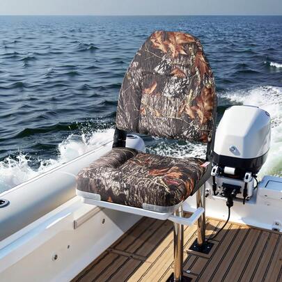 VEVOR Boat Seat, High Backrest, Folding Fishing Boat Seat With Thickened Sponge Cushion & PU Polyester Fabric, Aluminum Alloy Hinges, Flip Up Boat Seat For Boats, Yachts, Ships, Camouflage (2 Seats)