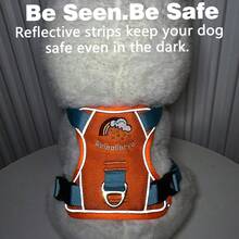 Adjustable Padded Reflective Oxford Cloth Non-Choke Dog Harness With Handle, Suitable For Large Dogs. No-Pull Front Clip Dog Harness With Reflective Design And Easy-Control Handle, Suitable For Walking Large Dogs. - Orange - View 8