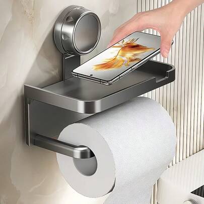 1 pieza Estantería de almacenamiento multifuncional de alta calidad sin taladro para uso doméstico, portarrollos de papel higiénico con caja de almacenamiento, material de plástico, estilo de almacenamiento de baño, diseño sin taladro, dispensador de papel higiénico, para uso en el baño del hogar