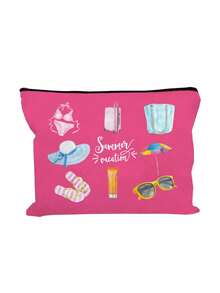 Borsa cosmetica da viaggio estiva in acquerello, pochette in tela con zip e stampe da spiaggia, organizer per il trucco da viaggio carino con bikini e occhiali alla moda - Multicolore - Visualizzare 12