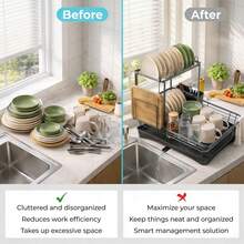 GROWSUN-Iron Dish Drying Rack With Drainboard Dish Drainers For Kitchen Counter Sink Adjustable Spout Dish Strainers With Utensil Holder And Knife Slots - Xem 5