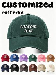 1pc Customizable Text/Logo Baseball Cap, Personalized Embroidered Trucker Hat, Customizable Text Baseball Cap, Vintage Distressed Dad Hat, Adjustable Unisex Casual Hat, Retro Street Style Hat, Y2K Fashion Baseball Cap, Birthday Gift, Snapback - Multicolor - View 1