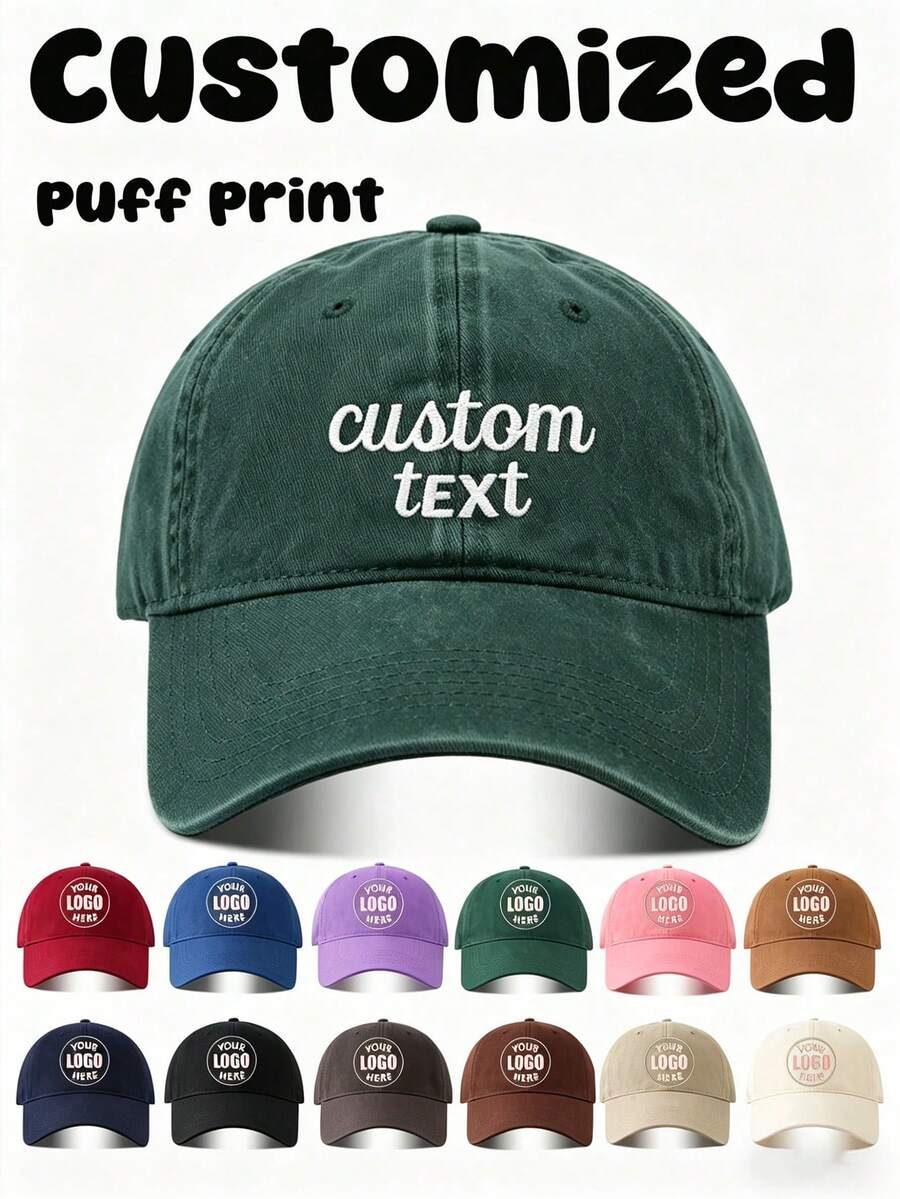 1pc Customizable Text/Logo Baseball Cap, Personalized Embroidered Trucker Hat, Customizable Text Baseball Cap, Vintage Distressed Dad Hat, Adjustable Unisex Casual Hat, Retro Street Style Hat, Y2K Fashion Baseball Cap, Birthday Gift, Snapback - Multicolor - View 1