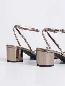 Women's Square Toe Sandals, Chunky Heel Open Toe One-Strap Fashion Minimalist Versatile Elegant High Heel Shoes For Vacation - Grey - View 8