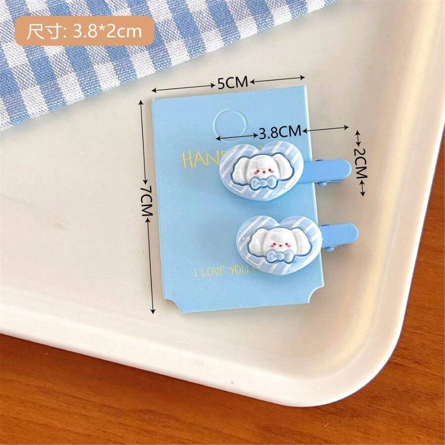 Cute Cartoon Star Bear Puppy Hair Accessories Hairpin Girl Hairpin Student Side Bangs Clip Broken Hairpin - 4號藍色愛心小狗髮夾(一對) - 查看 1