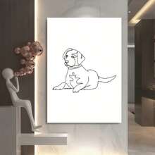 Enmarcado 1 pieza de lámina de arte lineal de perro Labrador - Dibujo minimalista de Labrador Retriever de una sola línea, póster de lienzo  para oficina en casa, dormitorio, sala de estar - Decoración de pared de perro escandinava y moderna, fácil instalación con gancho, regalo para amantes de las mascotas, plano 2D, perfecto para - Enmarcado - Ver 4