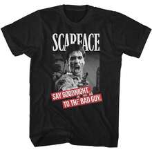 Scar Face Say Goodnight Black T-Shirt Movie Inspired T-Shirt, 100% Cotton Comfortable Short Sleeve Tee, Iconic Tony  Graphic, Casual Crew Neck Streetwear, Stylish And , All-Match Men's Fashion Top - Black - View 1