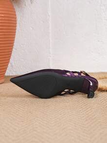 Giày cao gót mũi nhọn màu tím, quai satin, sandal hở gót, giày dự tiệc thanh lịch dành cho nữ, mùa xuân/hè. - Màu tím - Xem 4
