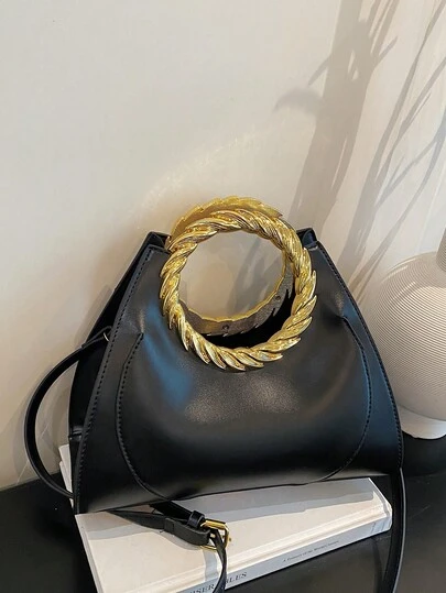 CONTAINEVERY 2026 New Metal Hoop Cloud Handbag, Fashion Women's Clutch Bag, Vintage High-End Baguette Bag