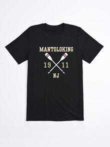 Camiseta negra con estampado de remos y texto Mantoloking 1911 NJ para mujer estilo casual - Negro - Ver 2
