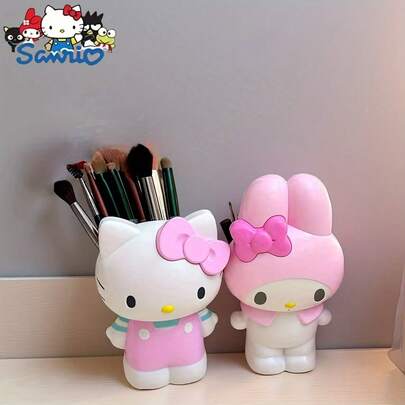 SANRIO 大容量 15 格化妆刷收纳架，饰有 Hello Kitty 和 Melody 图案，可爱的桌面收纳用品，适合女孩和学生，是完美的礼物！