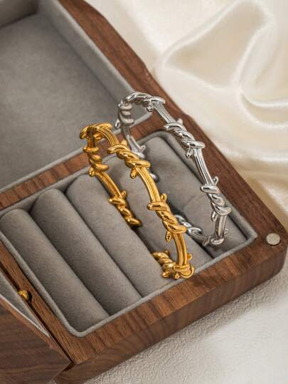 1 chiếc vòng tay đôi bằng thép không gỉ mạ vàng 18K và bạc, kiểu cành cây xoắn, thích hợp trang trí tiệc, váy áo, quà tặng mùa hè.
