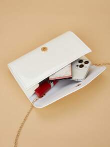 REMANLAND Luxury PVC Solid Color New Women's Clutch Bag, Charming Fashion Flap Party Evening Bag, Perfect Wallet Design, Built-In Hidden Card Slot Compartment, Detachable Metal Chain Shoulder Strap, Suitable For Parties, Evening Events, Gatherings, Weddings And Other Occasions. - White - View 6
