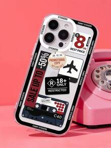 TPU 旅行元素防震 1 件装 时尚旅行折扣机票磁条印花透明手机壳 字母标语图案手机壳 复古拼接图案日常旅行手机壳 全包保护防震软 TPU 透明手机壳 手机保护套 春季生日礼物 - 彩色 - 查看 1