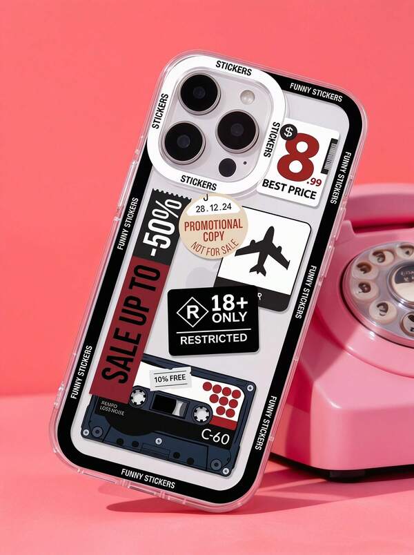 TPU 旅行元素防震 1 件装 时尚旅行折扣机票磁条印花透明手机壳 字母标语图案手机壳 复古拼接图案日常旅行手机壳 全包保护防震软 TPU 透明手机壳 手机保护套 春季生日礼物