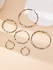 1 Set Of 3 Pairs Asymmetrical Leopard Print Hoop Earrings, Vintage Exaggerated Sexy Earrings For Women - Multicolor - View 2