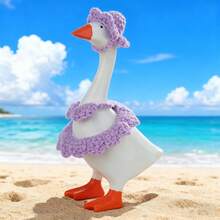 Desktop Goose Summer Outfit Creative Mini Goose Statue Crochet Bikini With Hat For Home Office Decor - Purple - View 5