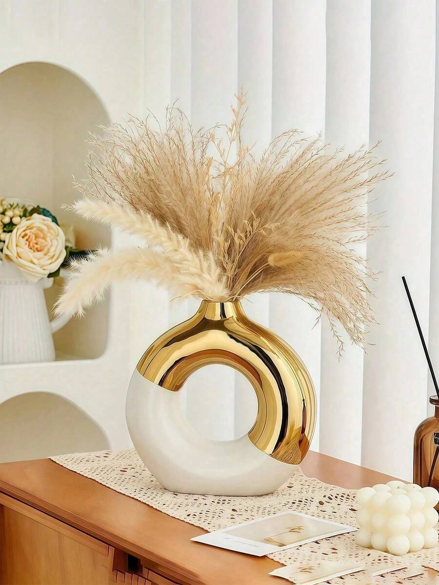 1 Bình hoa tròn phong cách Bắc Âu hiện đại - Vàng đen/Vàng trắng | Phụ kiện trang trí tối giản, thích hợp làm bình trang trí nhà cửa, bình để bàn văn phòng, quà tặng và trang trí theo mùa, trang trí nhà, trang trí phòng, bình hoa, quà tặng ngày lễ, bình hoa Ramadan - Nhiều màu A - Xem 1